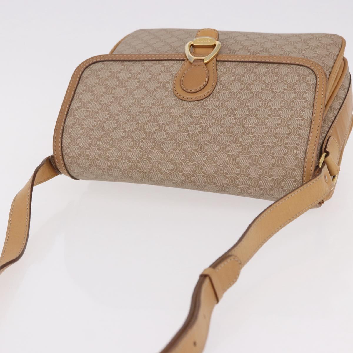 CELINE Macadam Canvas Shoulder Bag Beige Gold Auth 191901
