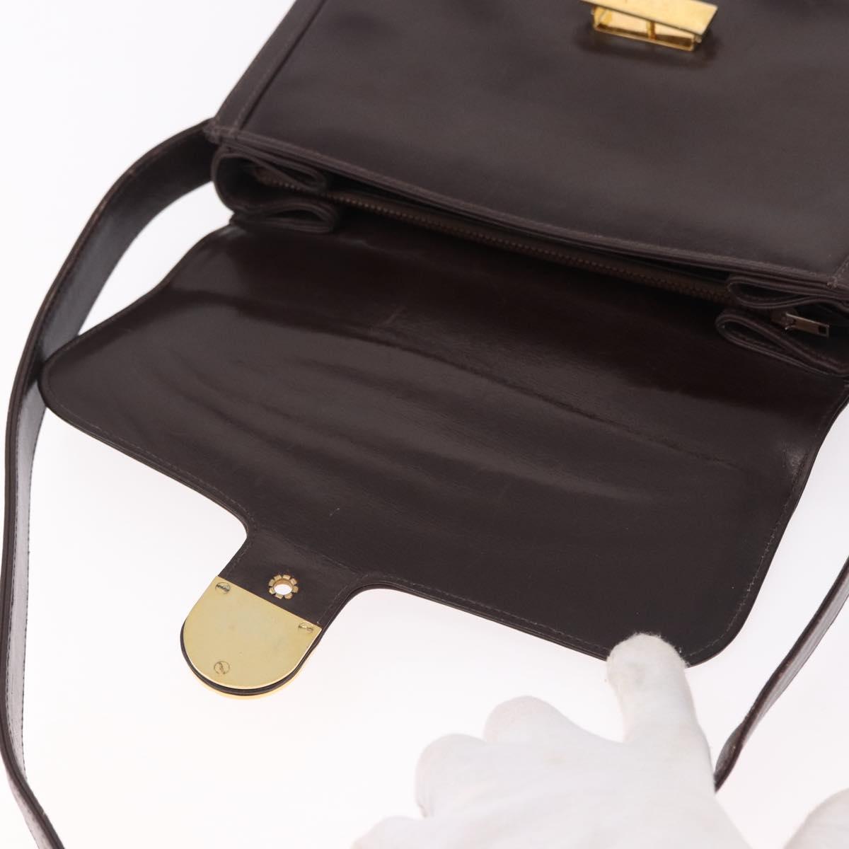GUCCI Web Sherry Line Shoulder Bag Leather Brown Gold Auth 191902