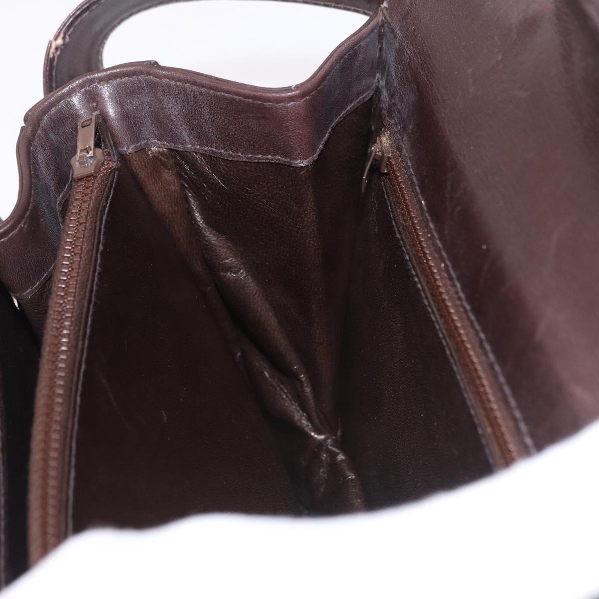 GUCCI Web Sherry Line Shoulder Bag Leather Brown Gold Auth 191902