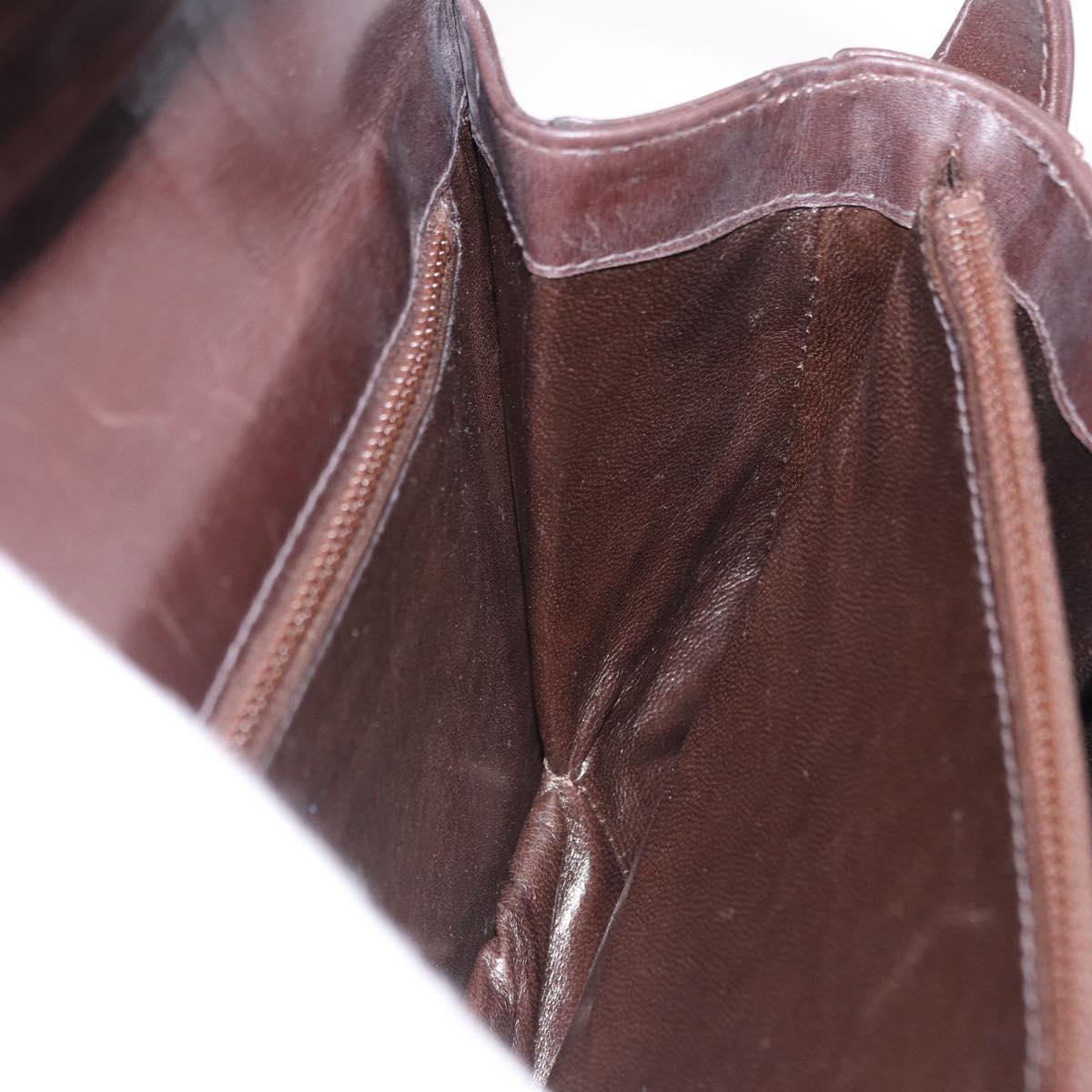 GUCCI Web Sherry Line Shoulder Bag Leather Brown Gold Auth 191902