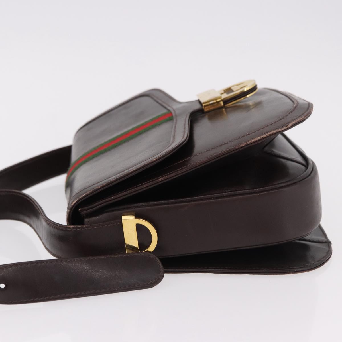 GUCCI Web Sherry Line Shoulder Bag Leather Brown Gold Auth 191902