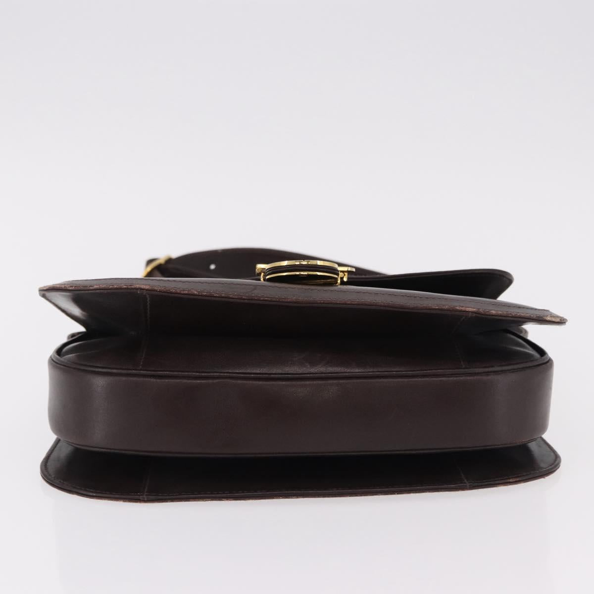 GUCCI Web Sherry Line Shoulder Bag Leather Brown Gold Auth 191902