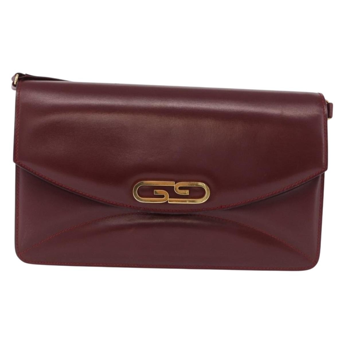 GUCCI Shoulder Bag Leather Bordeaux Gold Auth 191903