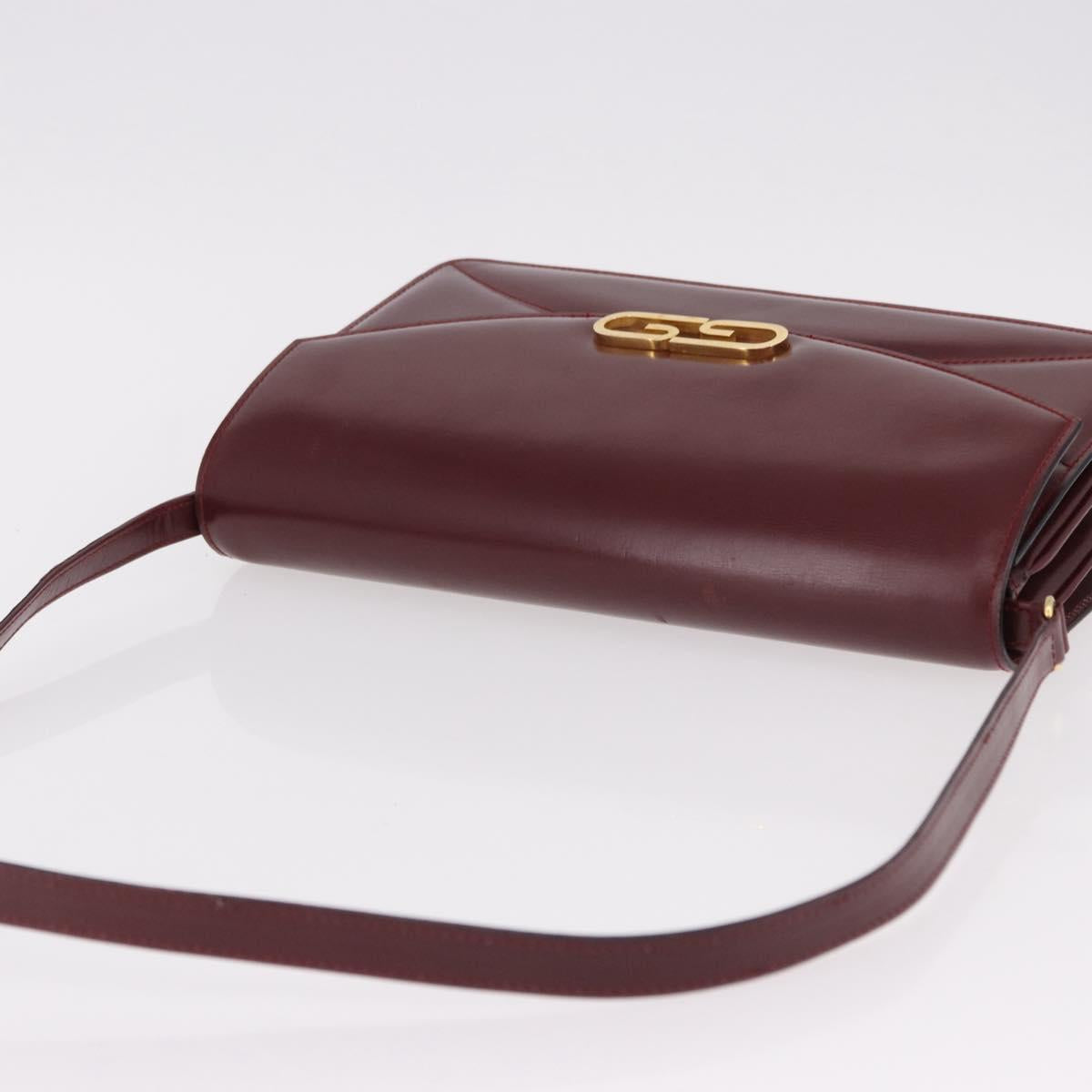 GUCCI Shoulder Bag Leather Bordeaux Gold Auth 191903