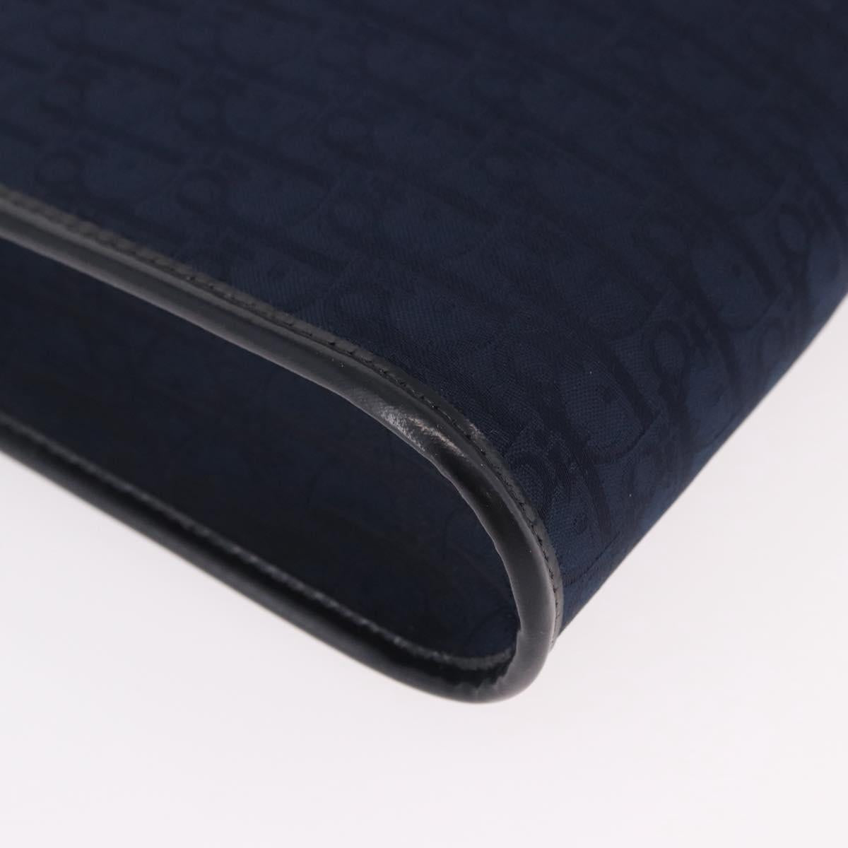 Christian Dior Trotter Canvas Chain Shoulder Bag Navy Gold Auth 191904