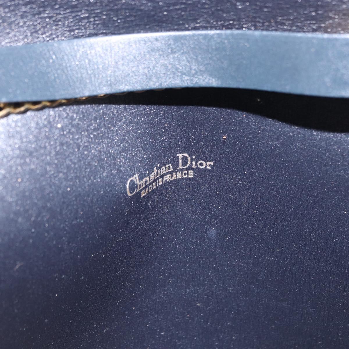 Christian Dior Trotter Canvas Chain Shoulder Bag Navy Gold Auth 191904
