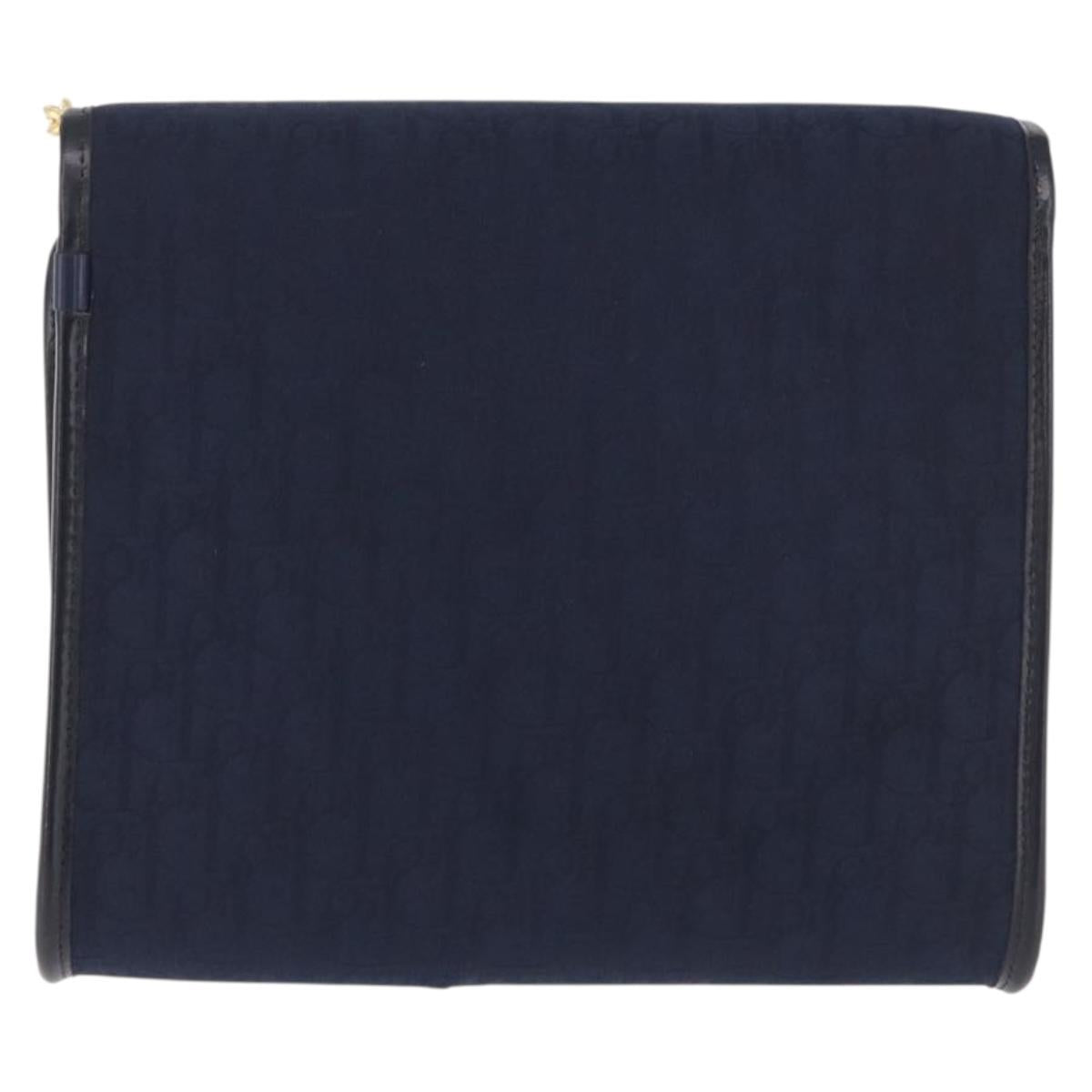 Christian Dior Trotter Canvas Chain Shoulder Bag Navy Gold Auth 191904