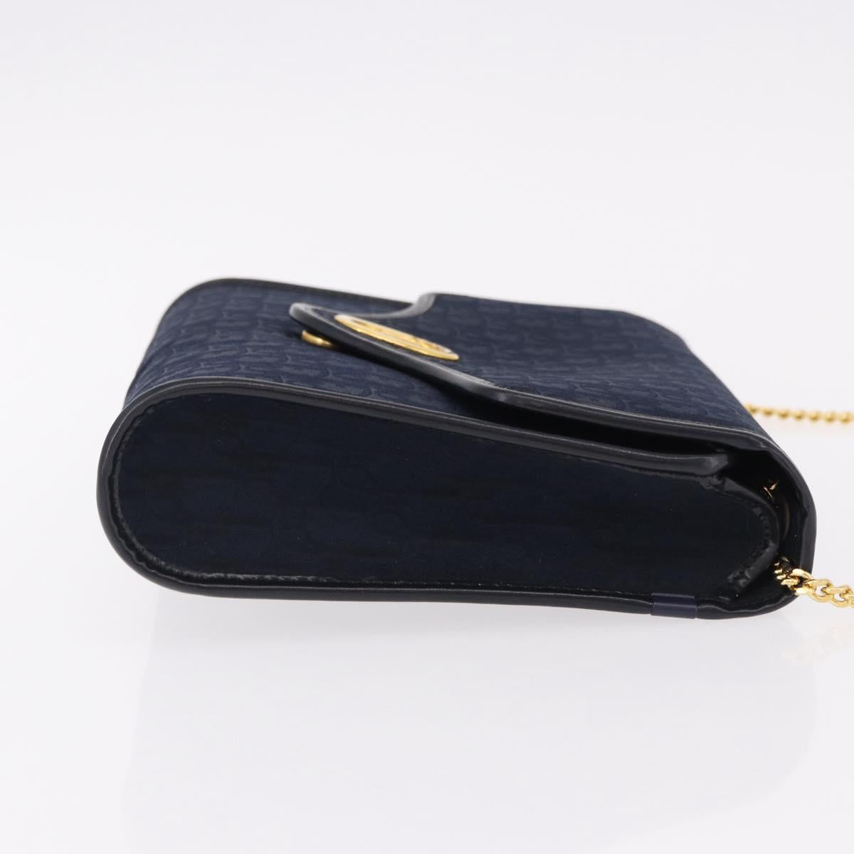Christian Dior Trotter Canvas Chain Shoulder Bag Navy Gold Auth 191904