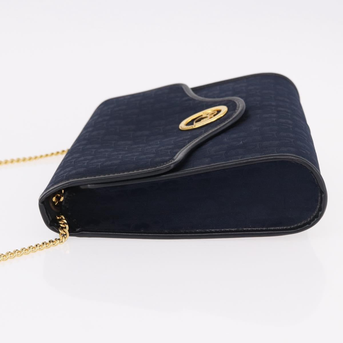 Christian Dior Trotter Canvas Chain Shoulder Bag Navy Gold Auth 191904