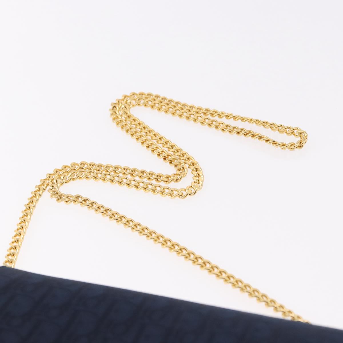 Christian Dior Trotter Canvas Chain Shoulder Bag Navy Gold Auth 191904