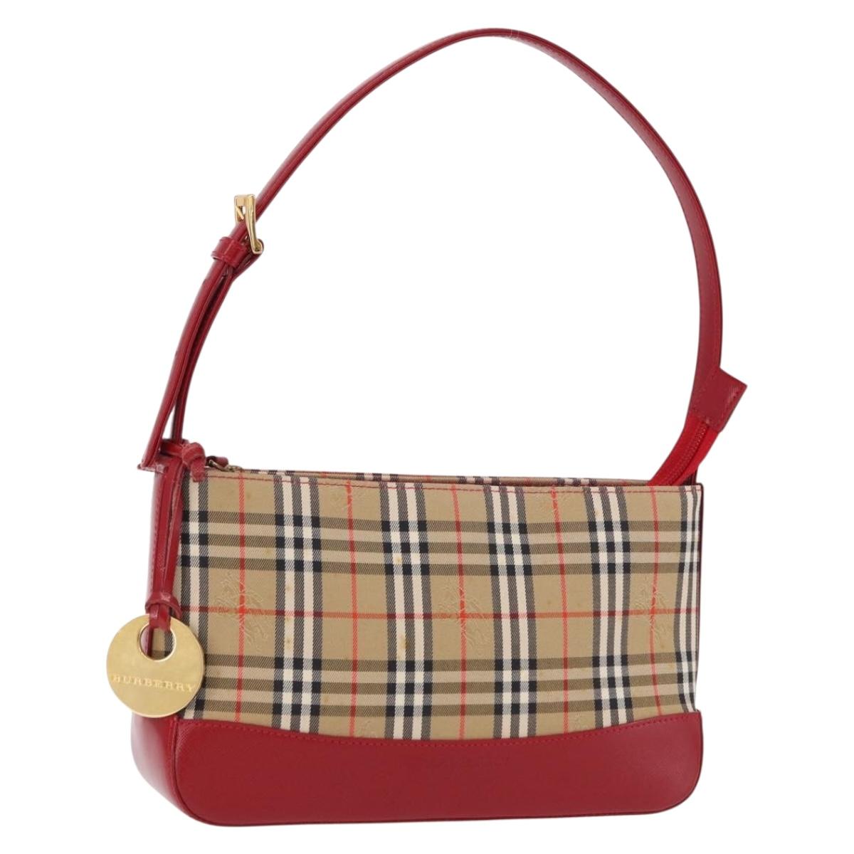 BURBERRY Nova Check Hand Bag Canvas Beige Gold Auth 191905