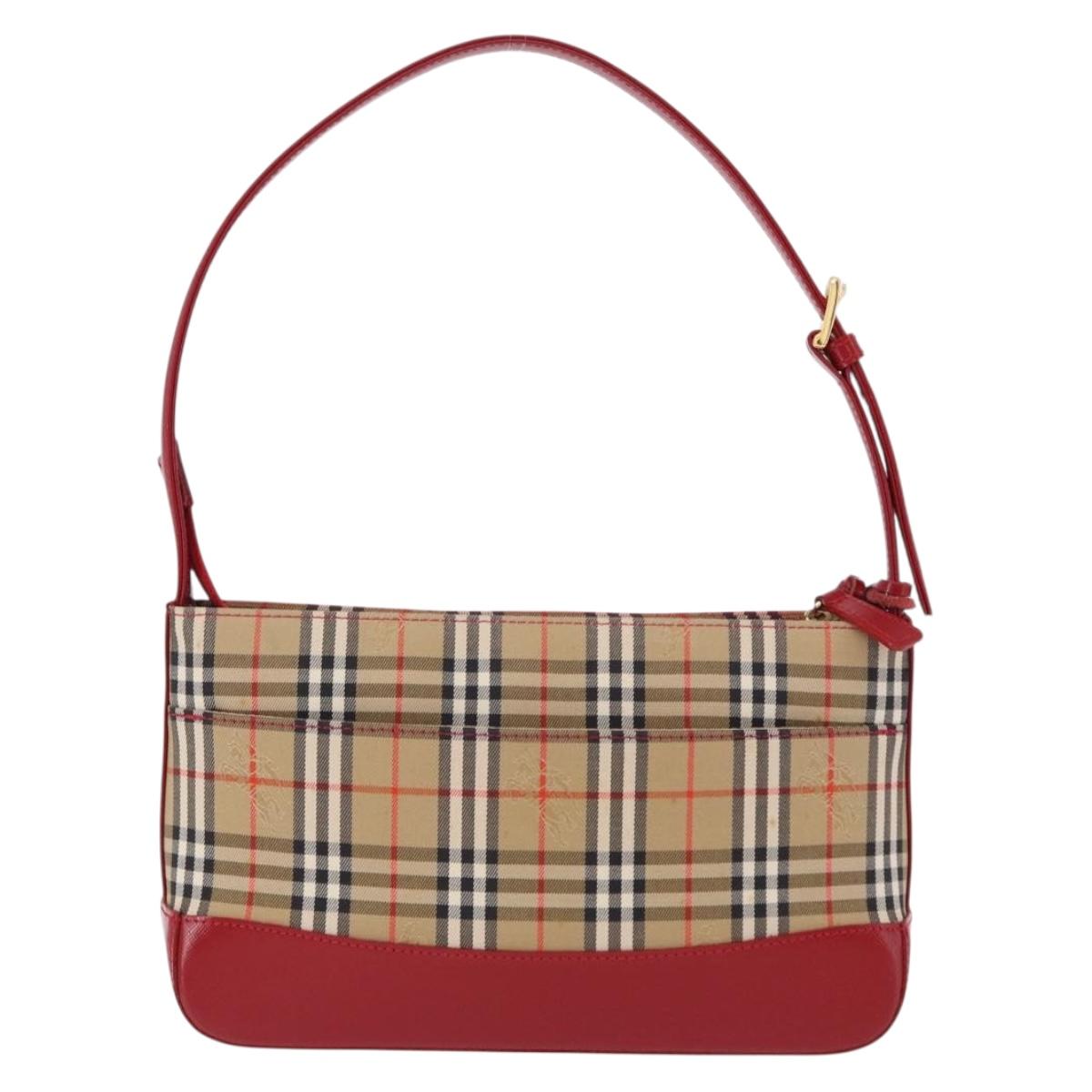 BURBERRY Nova Check Hand Bag Canvas Beige Gold Auth 191905