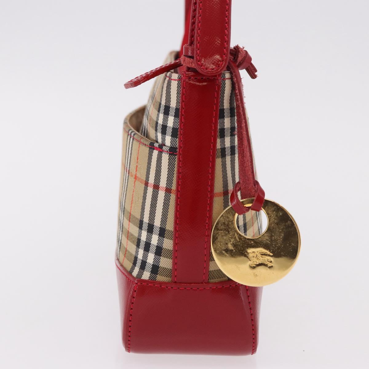 BURBERRY Nova Check Hand Bag Canvas Beige Gold Auth 191905