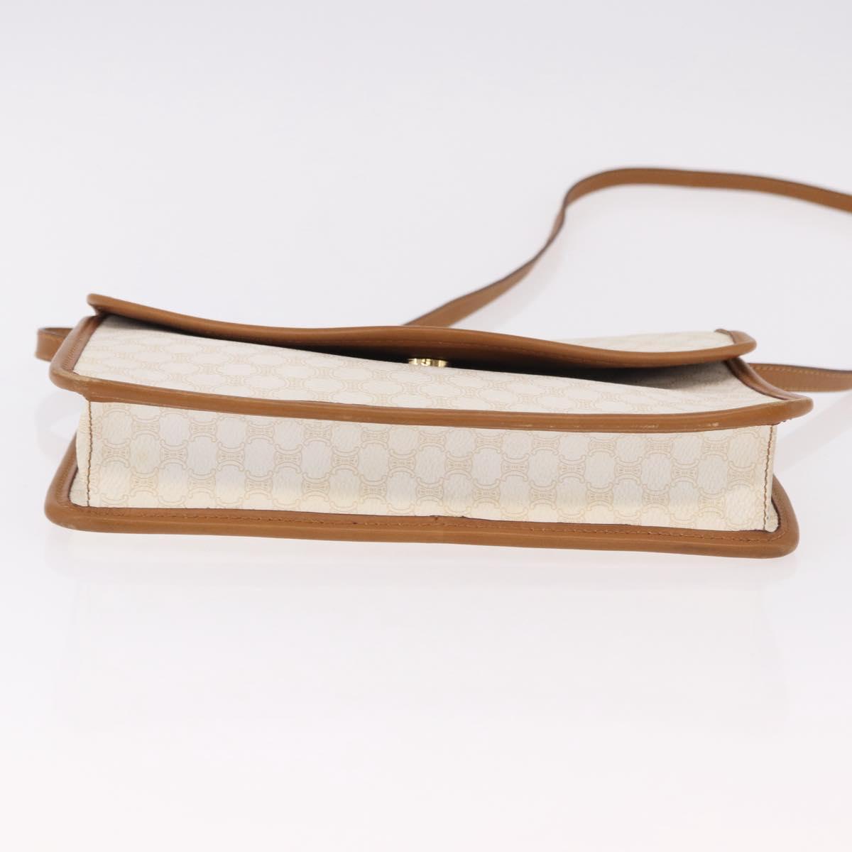 CELINE Macadam Canvas Shoulder Bag PVC White Gold Auth 191906A