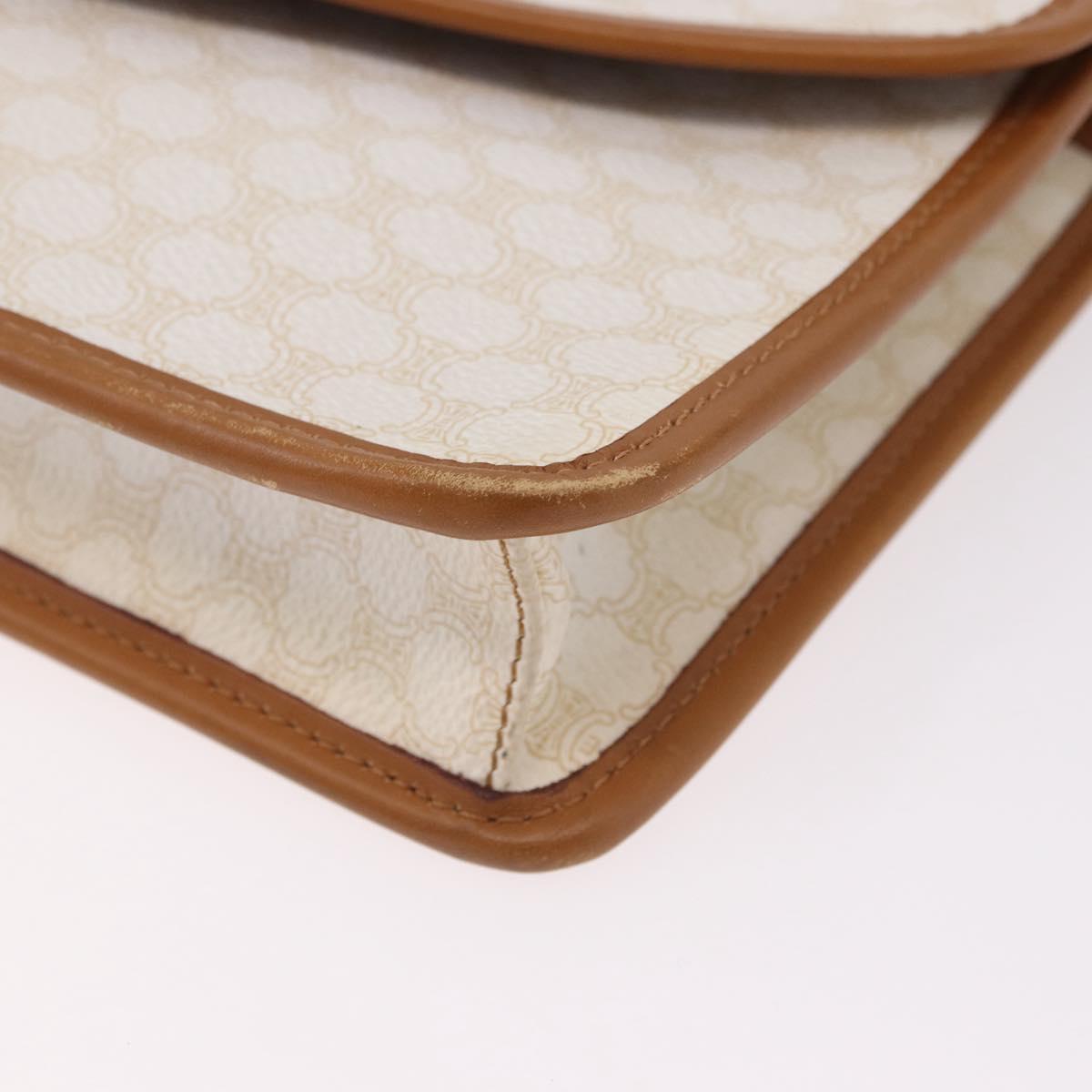 CELINE Macadam Canvas Shoulder Bag PVC White Gold Auth 191906A