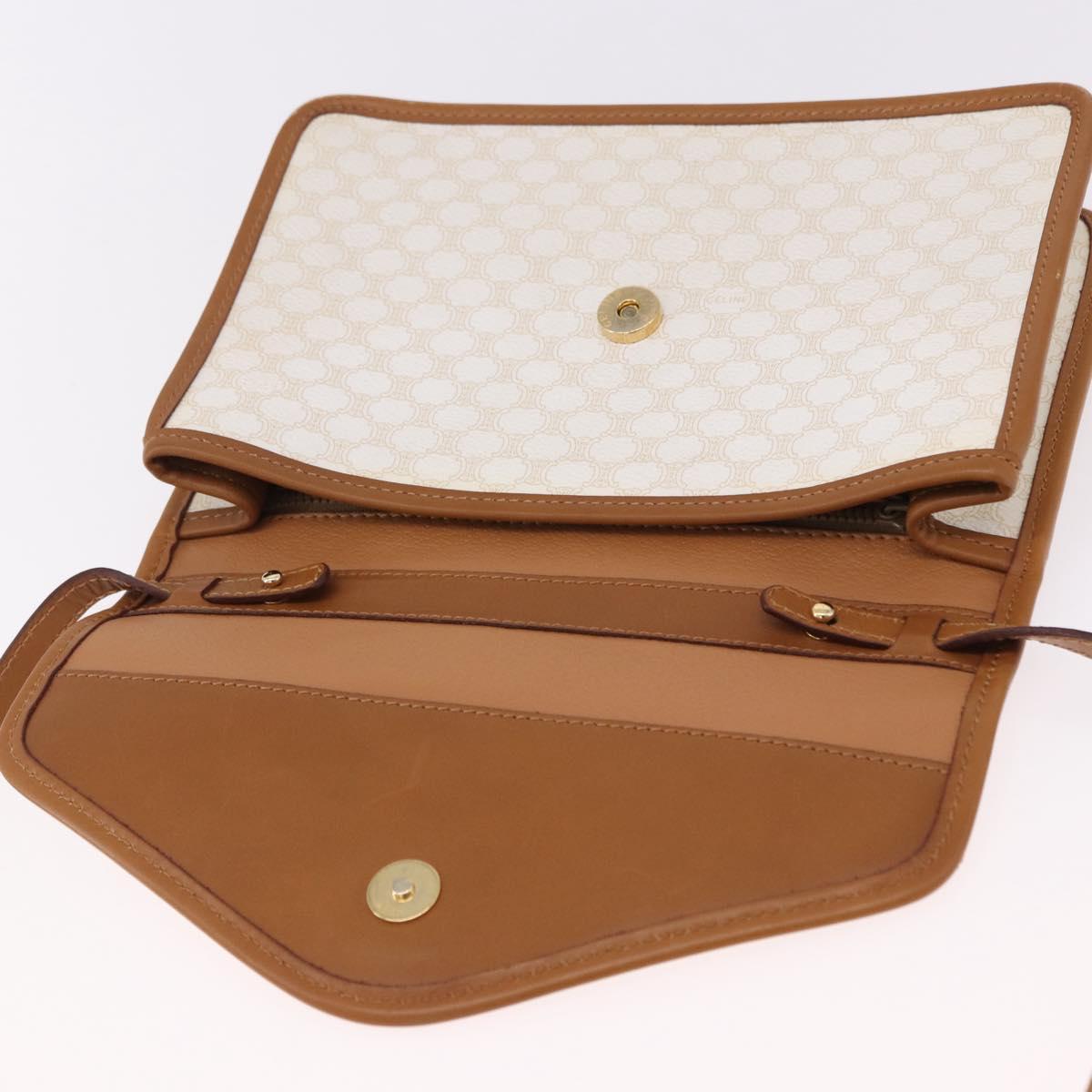 CELINE Macadam Canvas Shoulder Bag PVC White Gold Auth 191906A