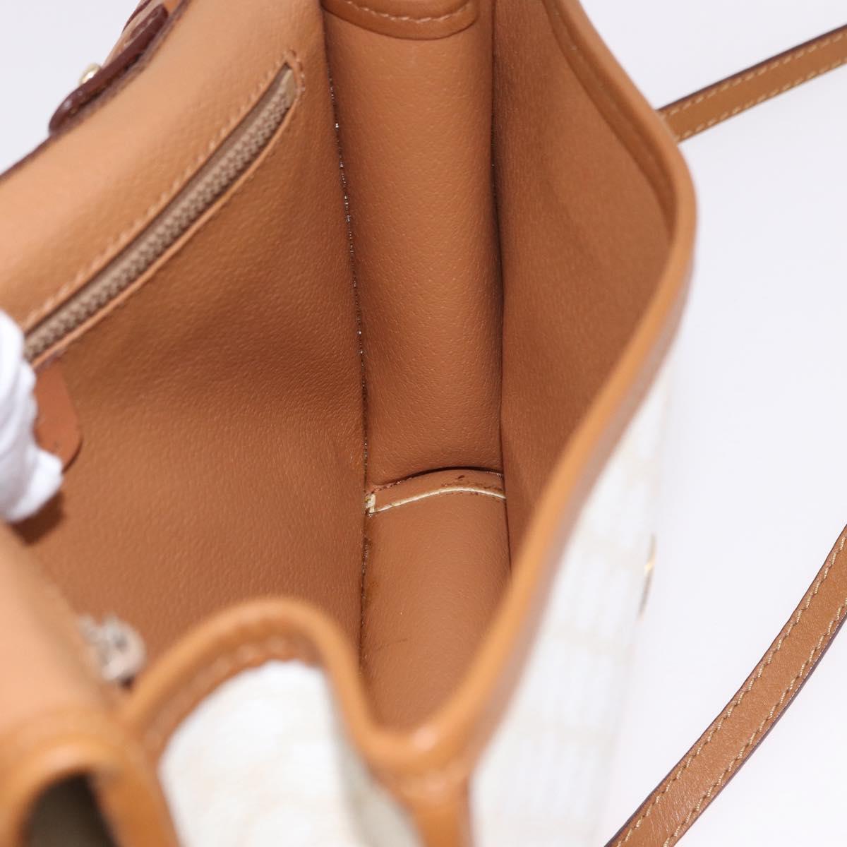 CELINE Macadam Canvas Shoulder Bag PVC White Gold Auth 191906A