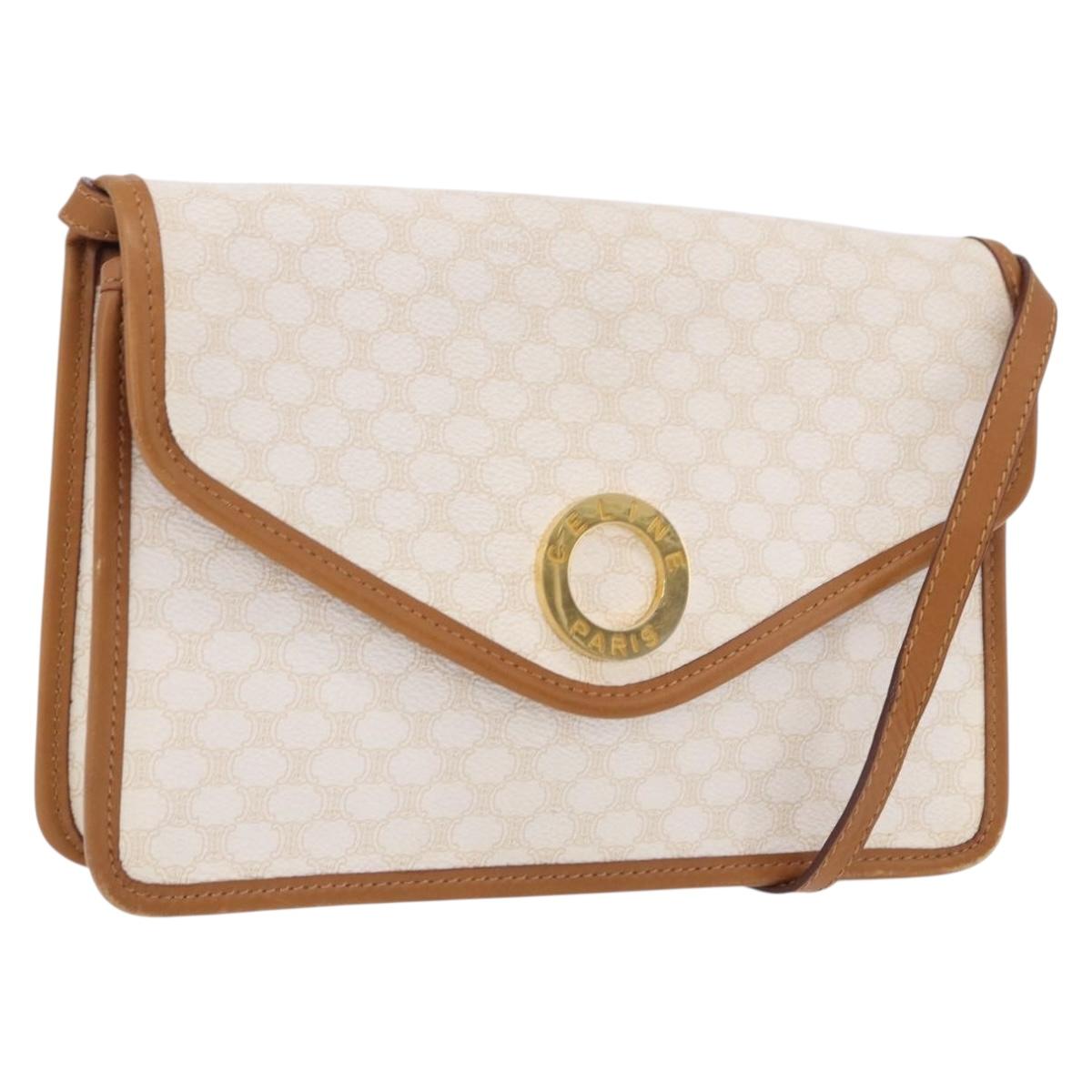 CELINE Macadam Canvas Shoulder Bag PVC White Gold Auth 191906A
