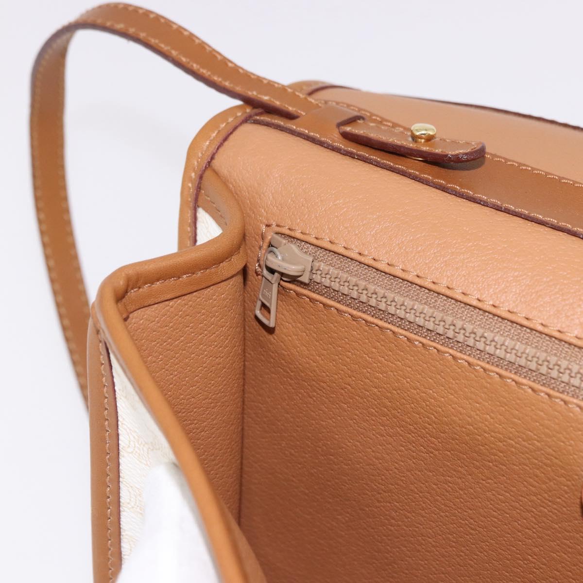 CELINE Macadam Canvas Shoulder Bag PVC White Gold Auth 191906A