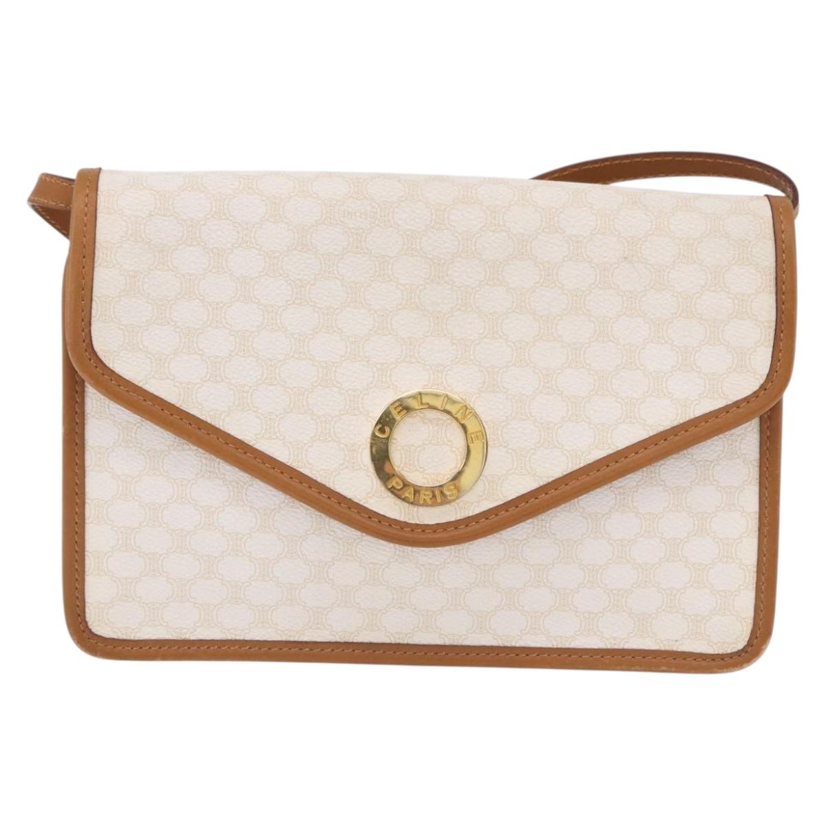 CELINE Macadam Canvas Shoulder Bag PVC White Gold Auth 191906A