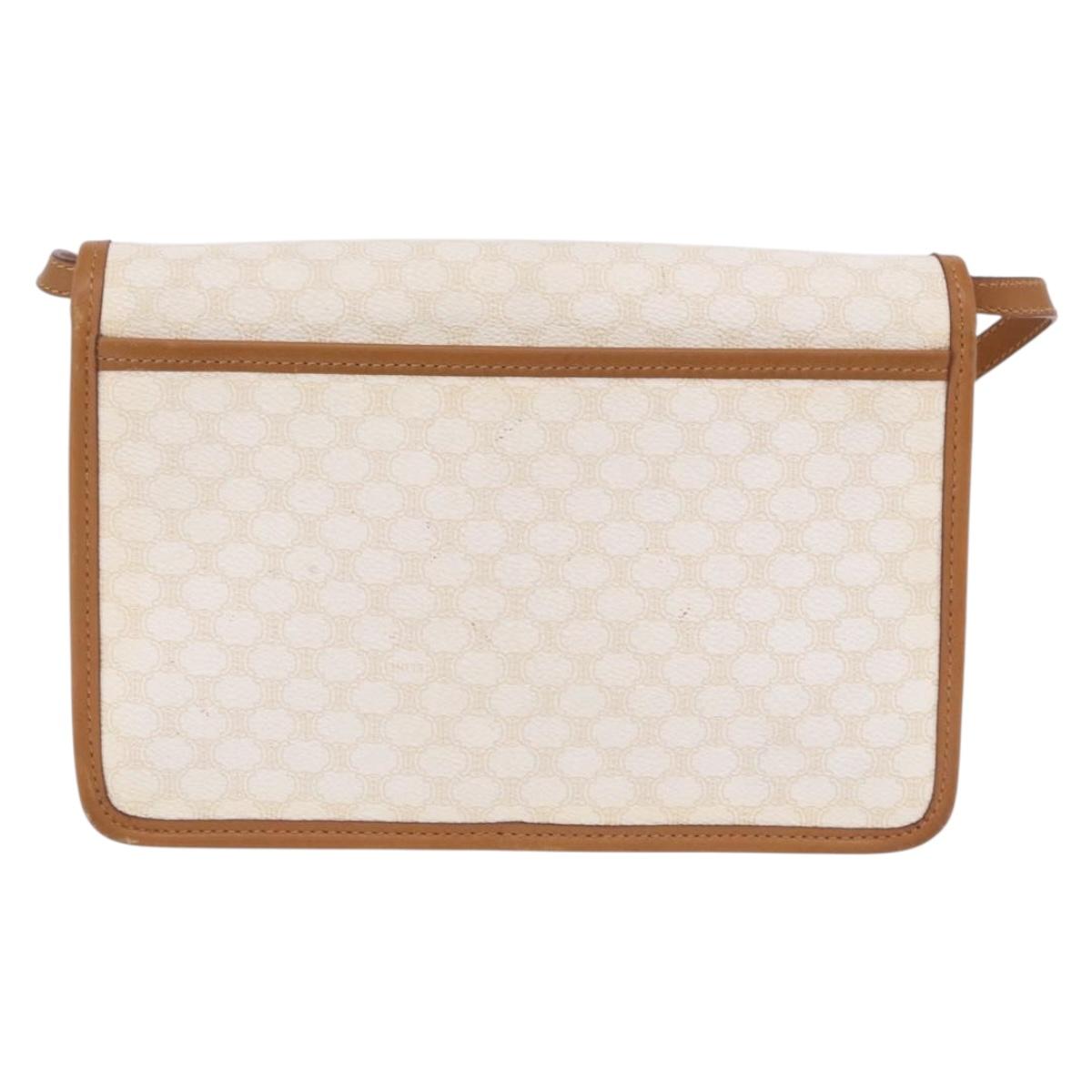 CELINE Macadam Canvas Shoulder Bag PVC White Gold Auth 191906A