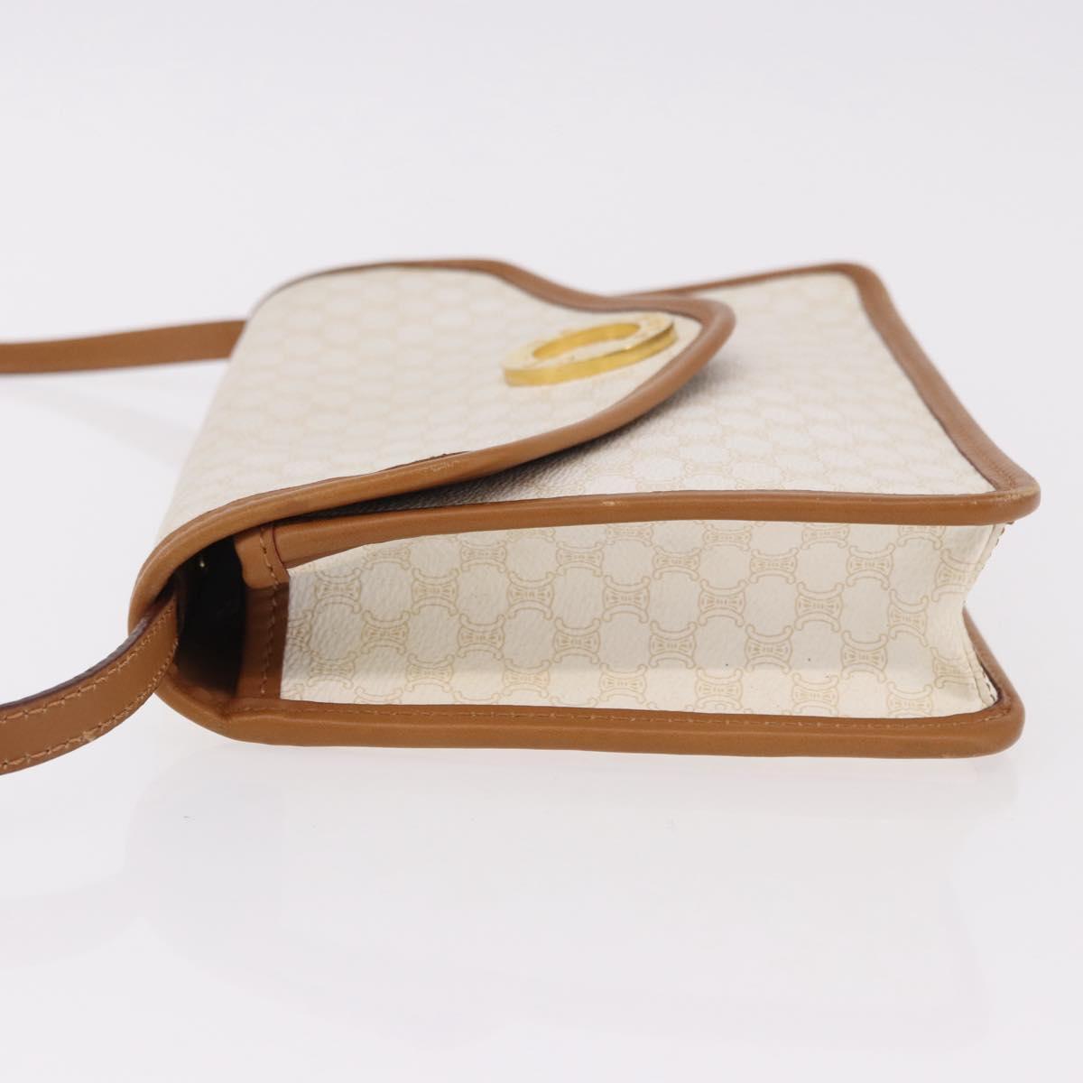 CELINE Macadam Canvas Shoulder Bag PVC White Gold Auth 191906A