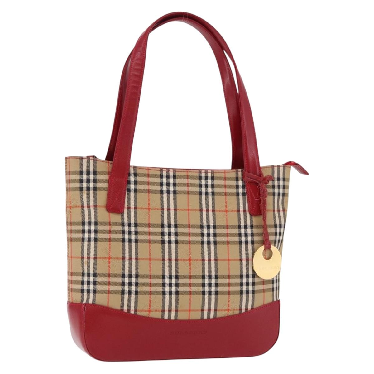 BURBERRY Nova Check Hand Bag Canvas Beige Gold Auth 191907