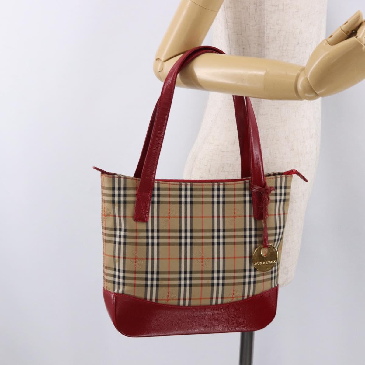BURBERRY Nova Check Hand Bag Canvas Beige Gold Auth 191907