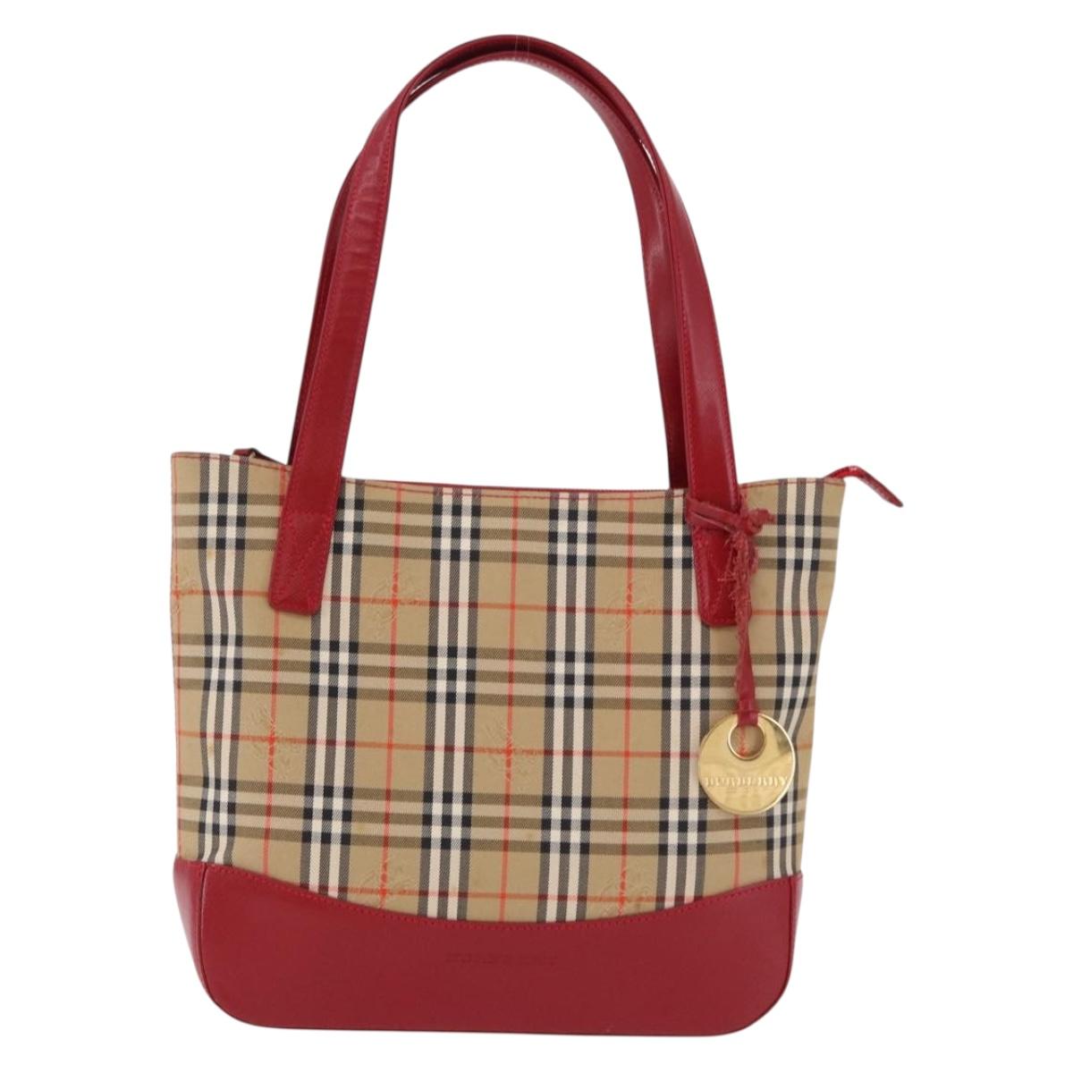 BURBERRY Nova Check Hand Bag Canvas Beige Gold Auth 191907