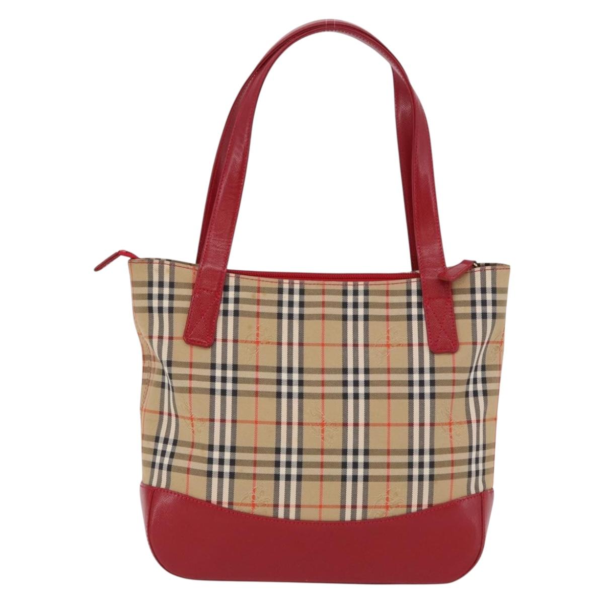 BURBERRY Nova Check Hand Bag Canvas Beige Gold Auth 191907