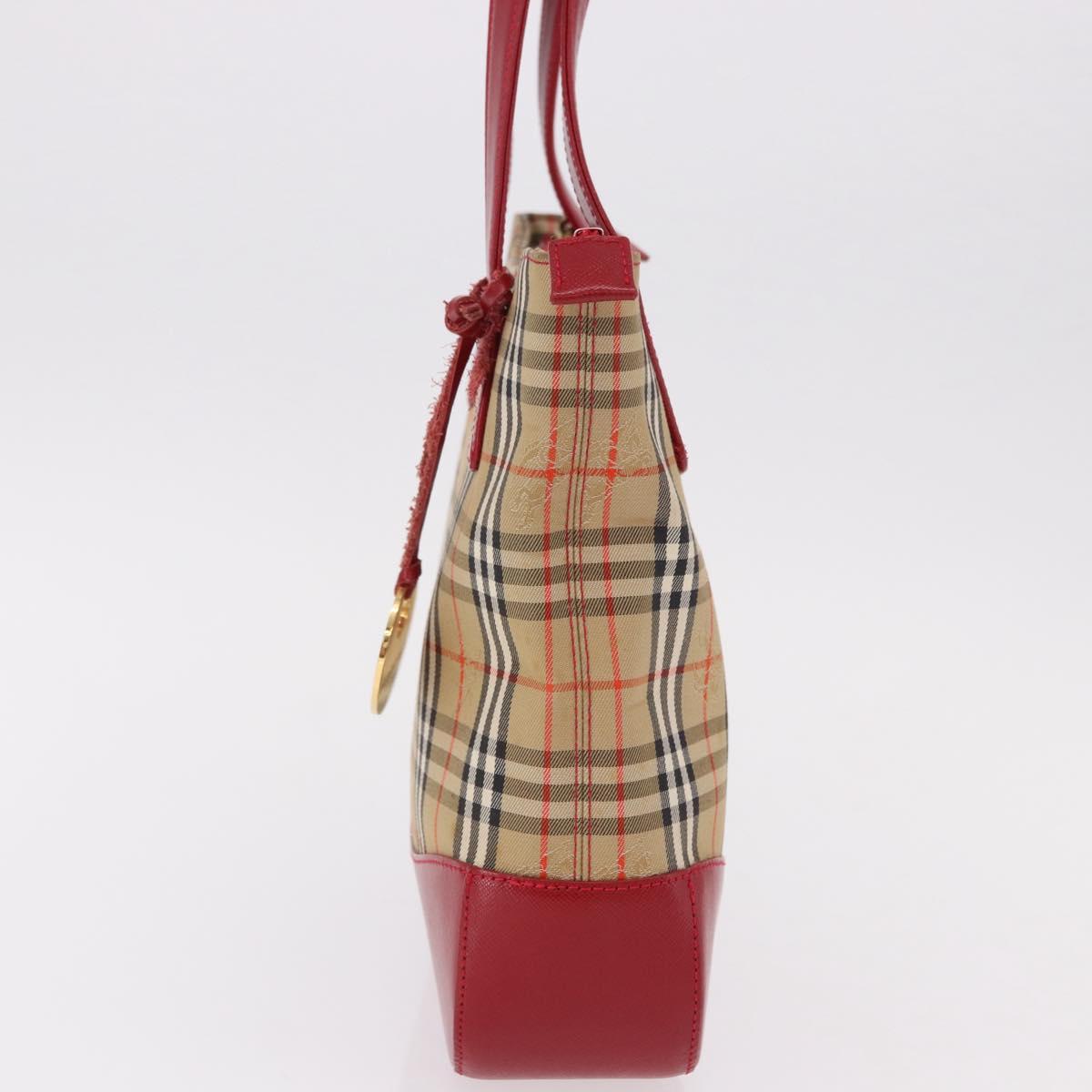 BURBERRY Nova Check Hand Bag Canvas Beige Gold Auth 191907