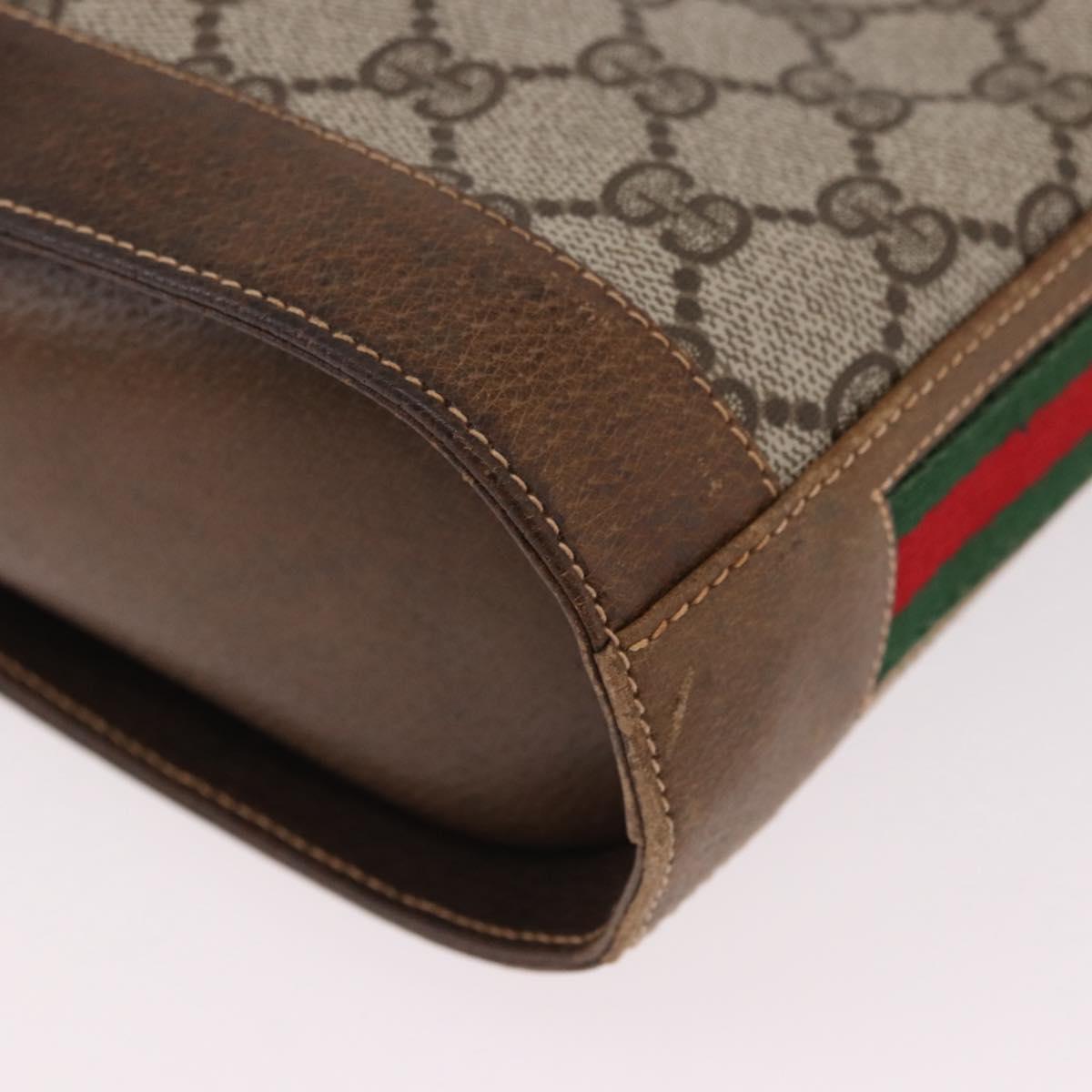 GUCCI GG Supreme Web Sherry Line Shoulder Bag PVC Beige Gold Auth 191908