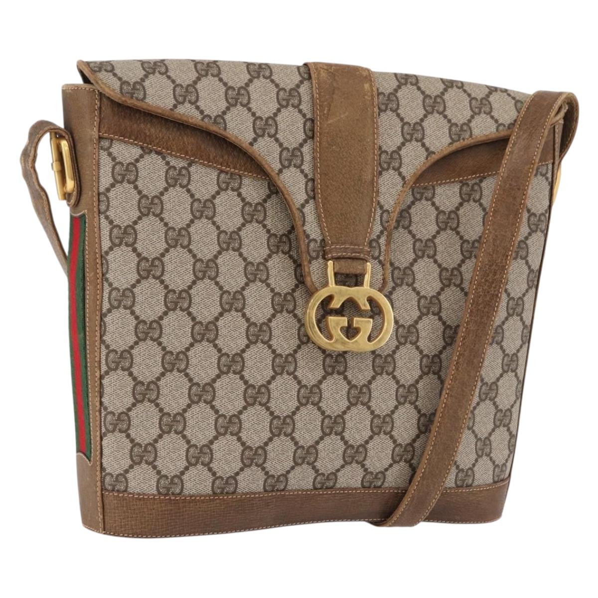 GUCCI GG Supreme Web Sherry Line Shoulder Bag PVC Beige Gold Auth 191908