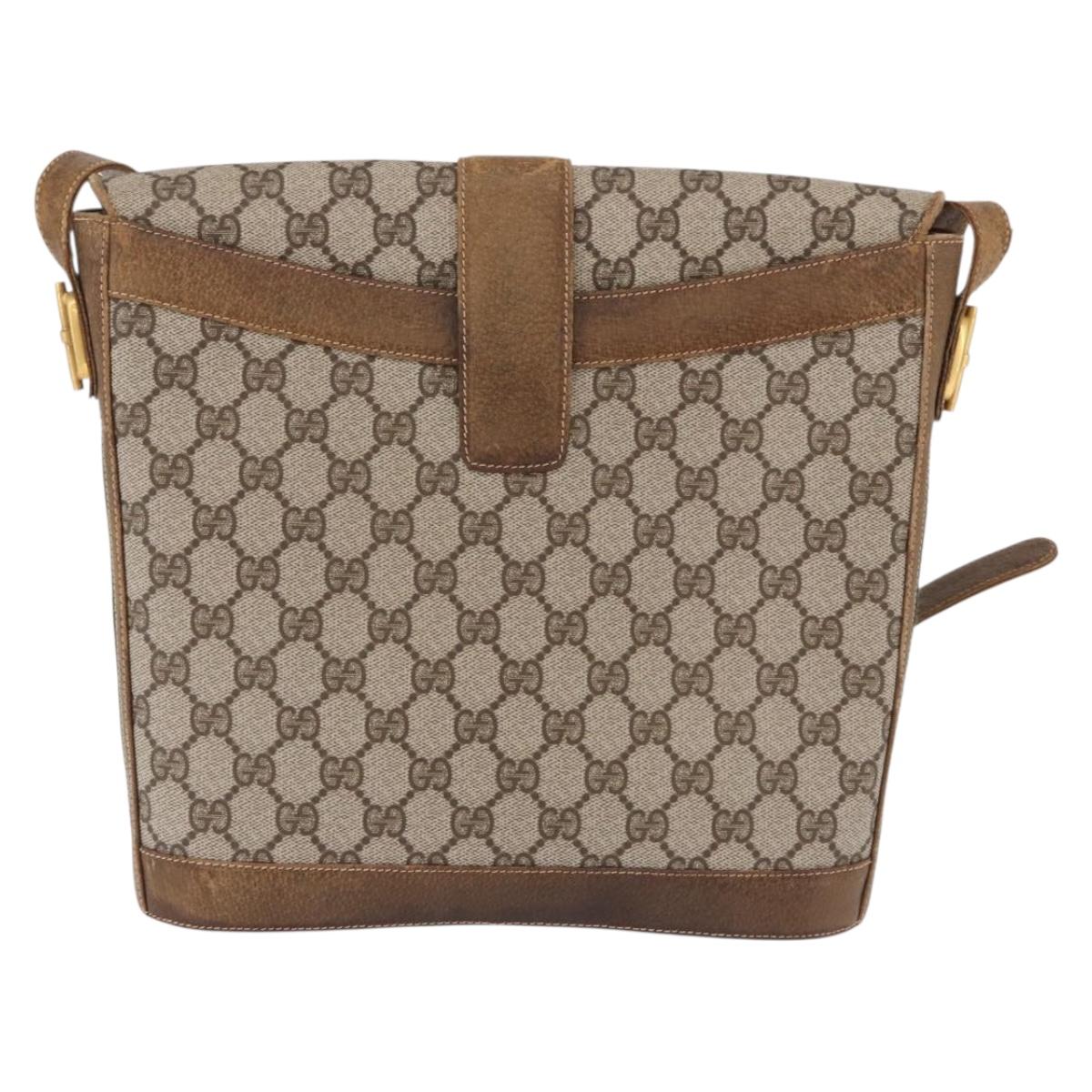 GUCCI GG Supreme Web Sherry Line Shoulder Bag PVC Beige Gold Auth 191908