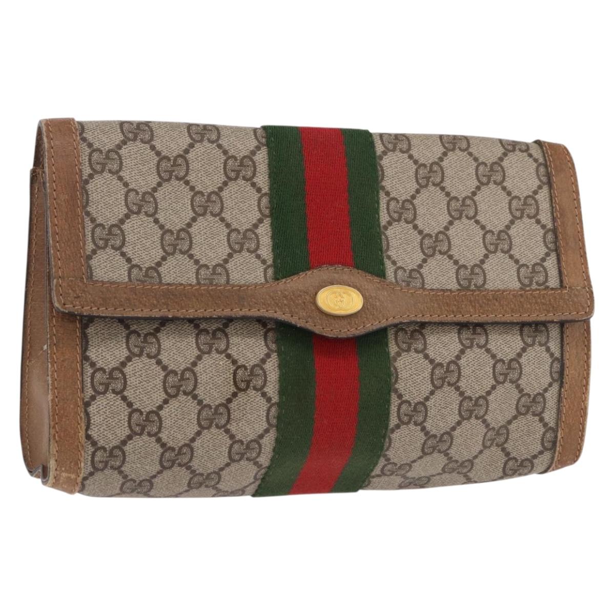 GUCCI GG Supreme Web Sherry Line Bag PVC Beige Red 41 014 3087 25 Auth 191909