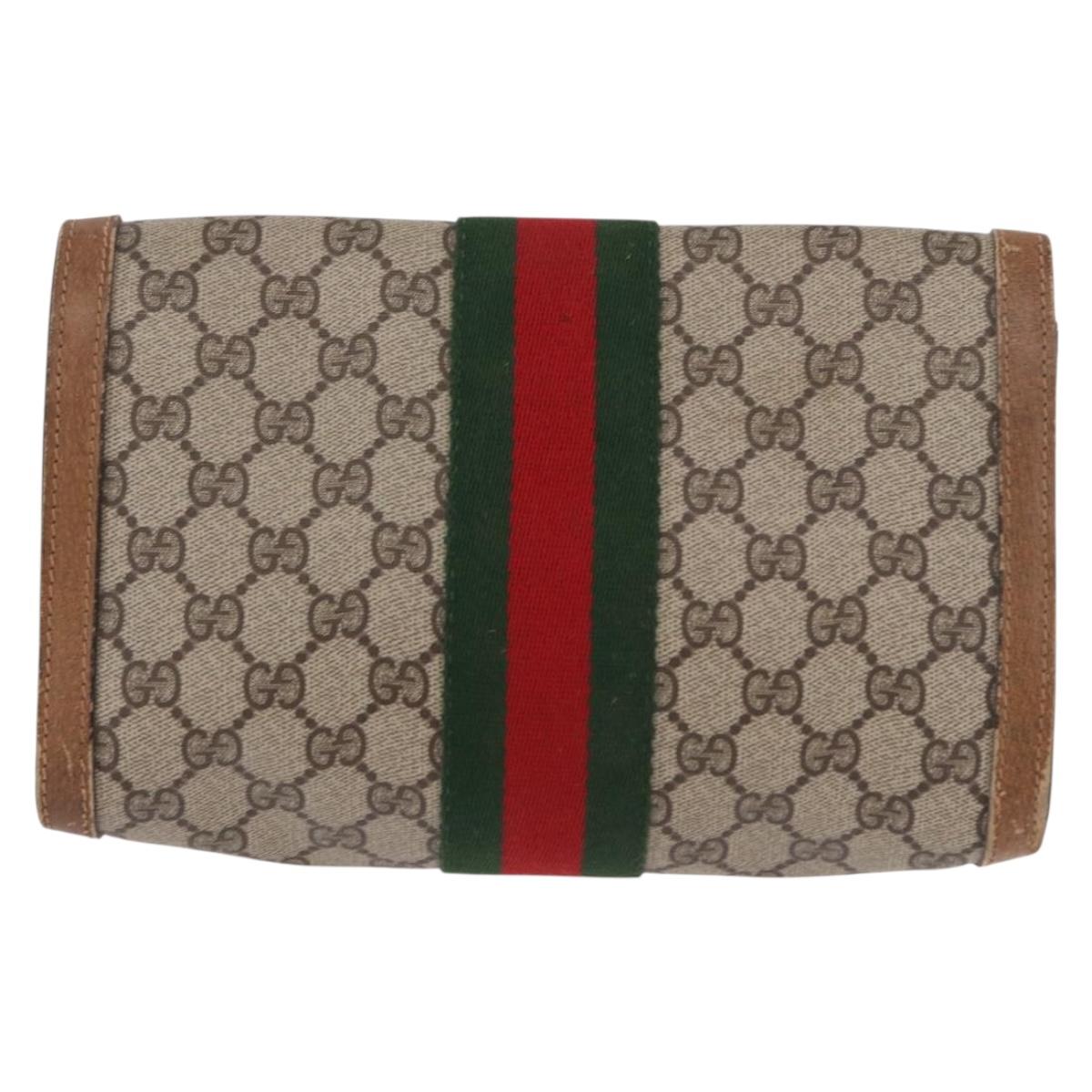 GUCCI GG Supreme Web Sherry Line Bag PVC Beige Red 41 014 3087 25 Auth 191909
