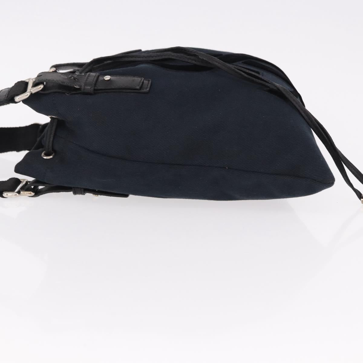 SAINT LAURENT Kahala Tote Bag Canvas Navy Silver Auth 191911