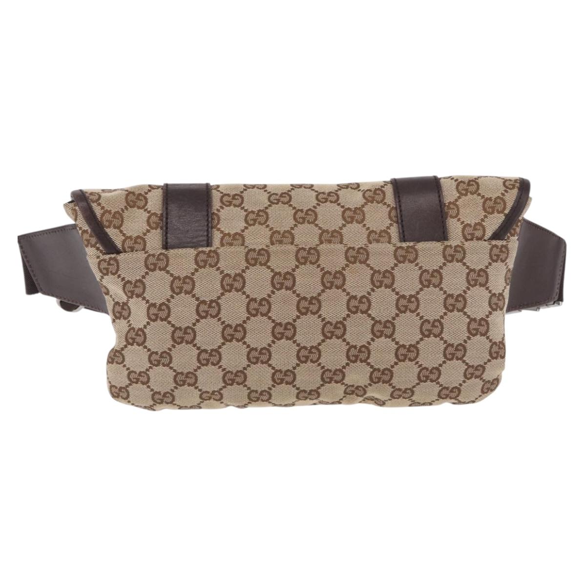 GUCCI GG Canvas Waist Bag Beige Silver 145851 Auth 191912