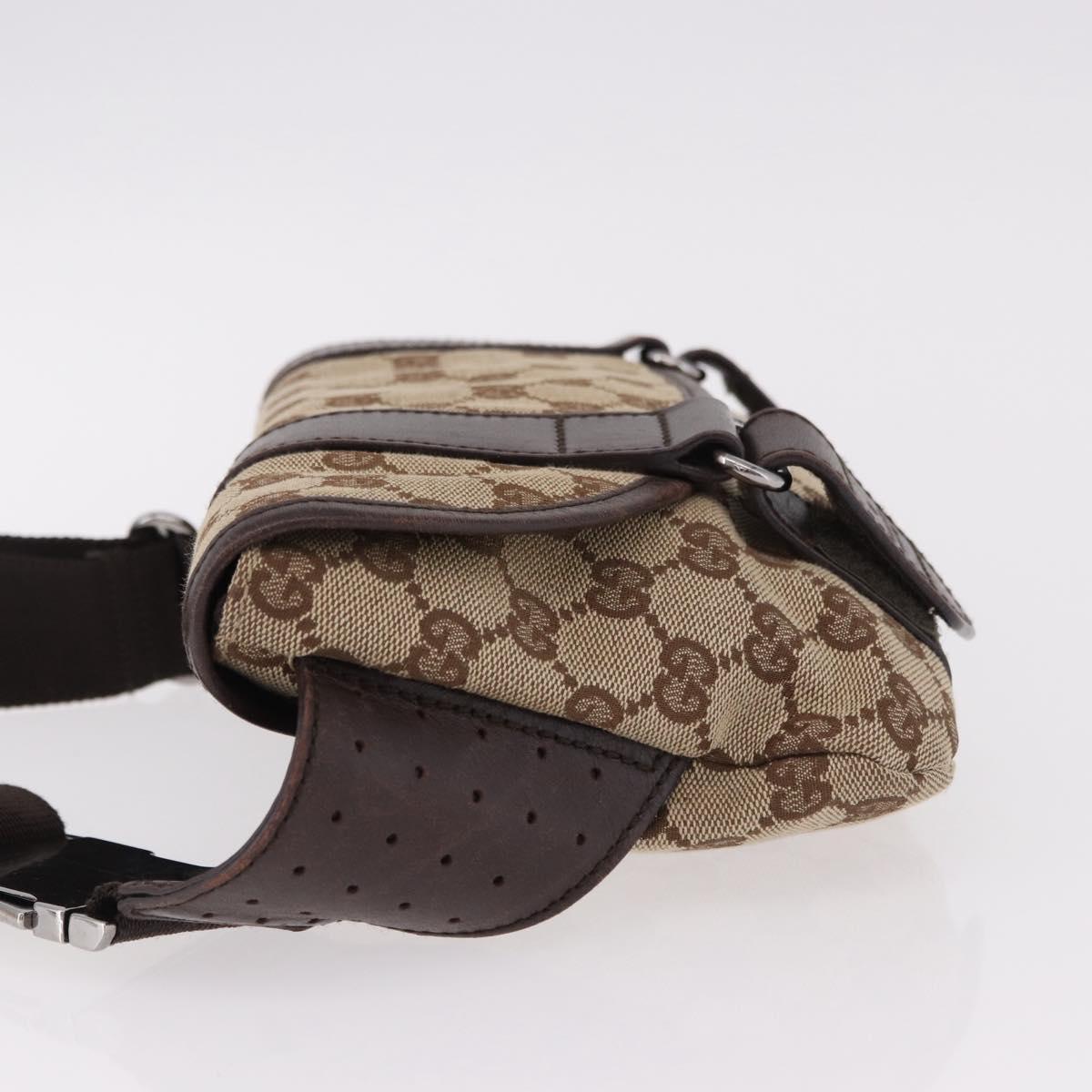 GUCCI GG Canvas Waist Bag Beige Silver 145851 Auth 191912