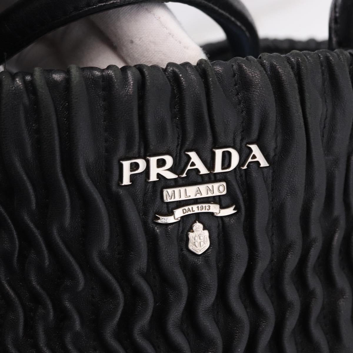 PRADA Hand Bag Leather 2way Black Silver Auth 191913A