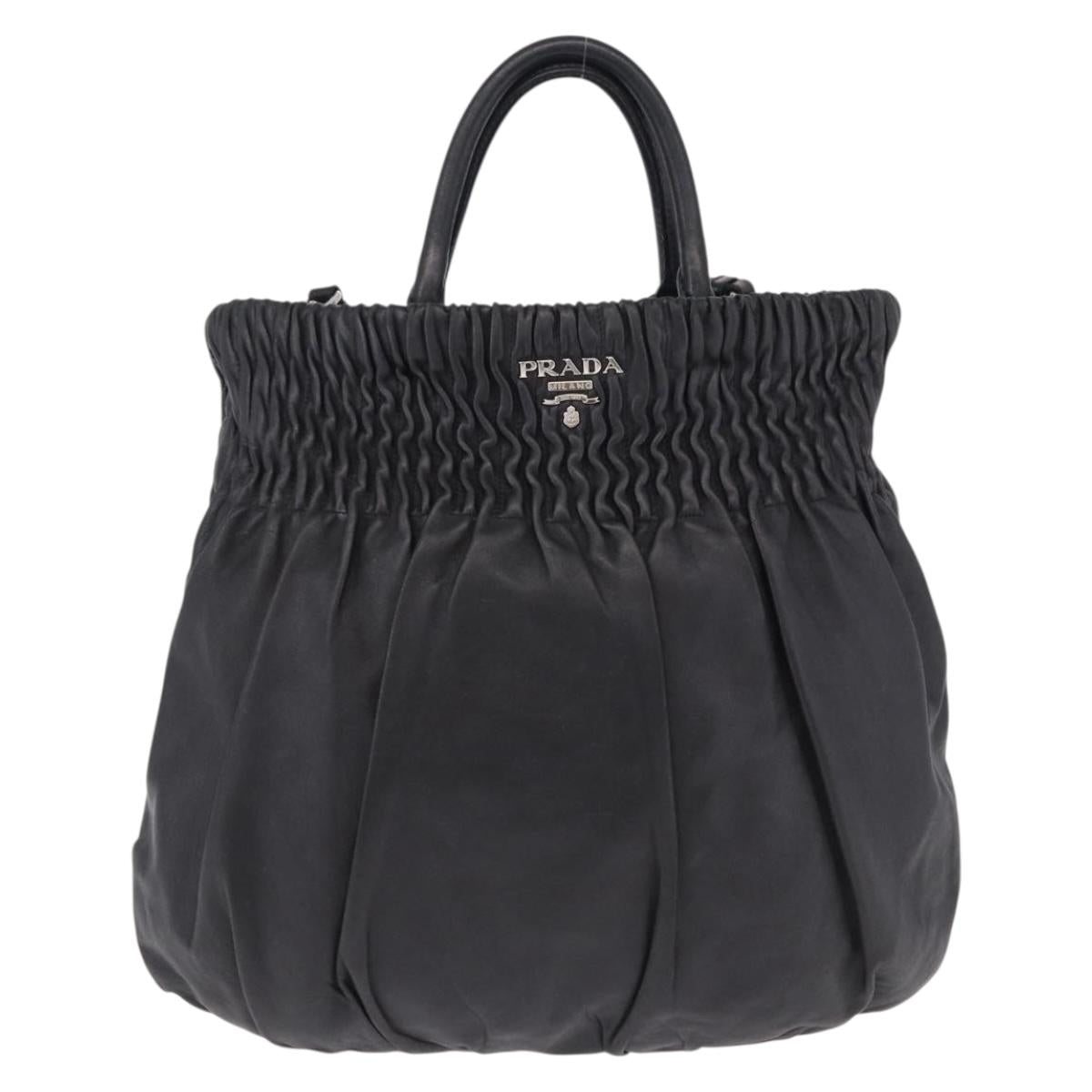 PRADA Hand Bag Leather 2way Black Silver Auth 191913A