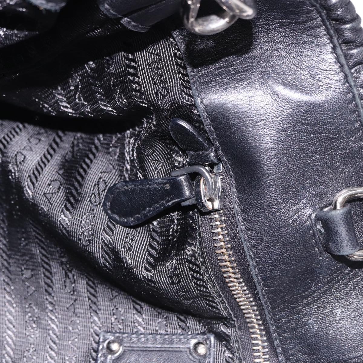 PRADA Hand Bag Leather 2way Black Silver Auth 191913A