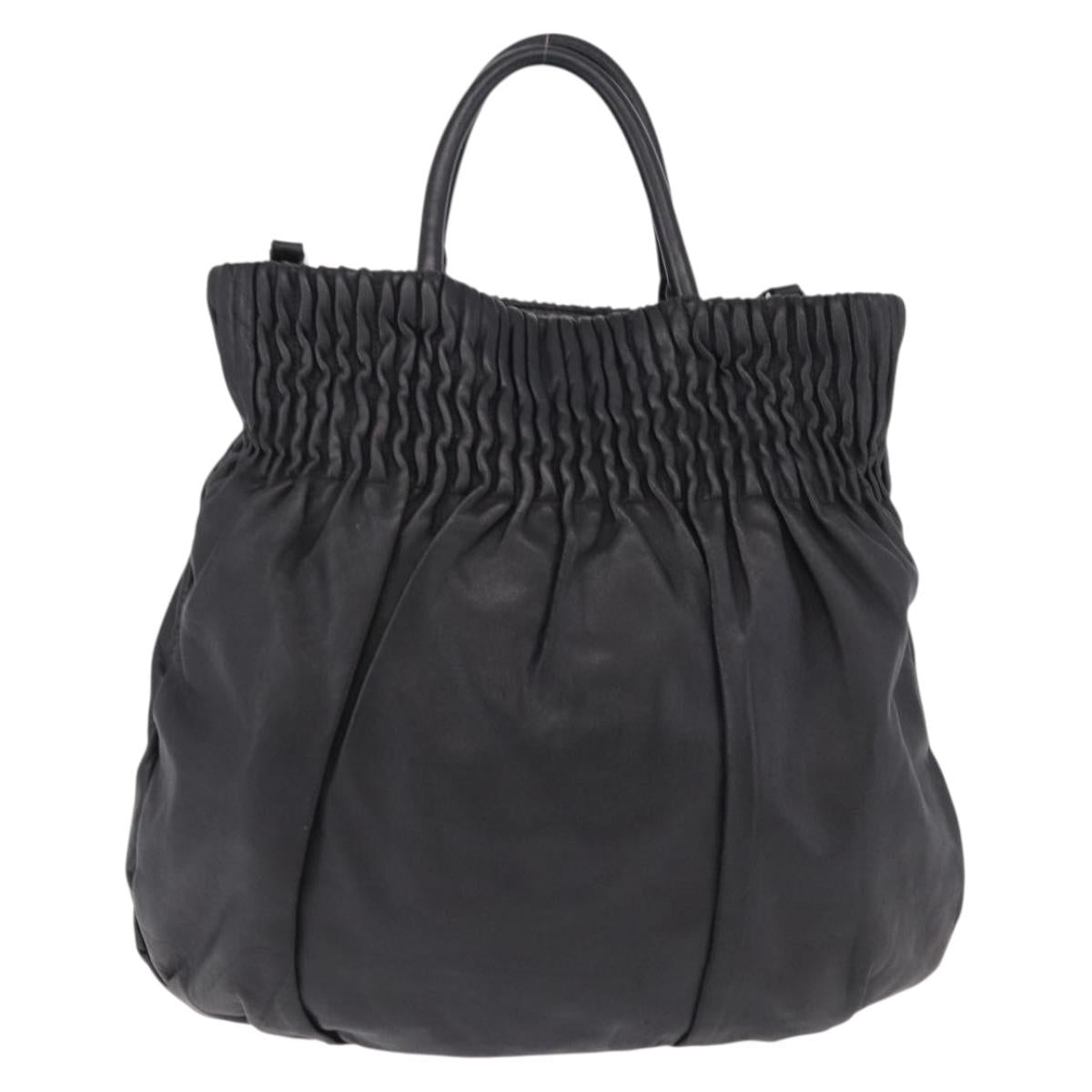 PRADA Hand Bag Leather 2way Black Silver Auth 191913A