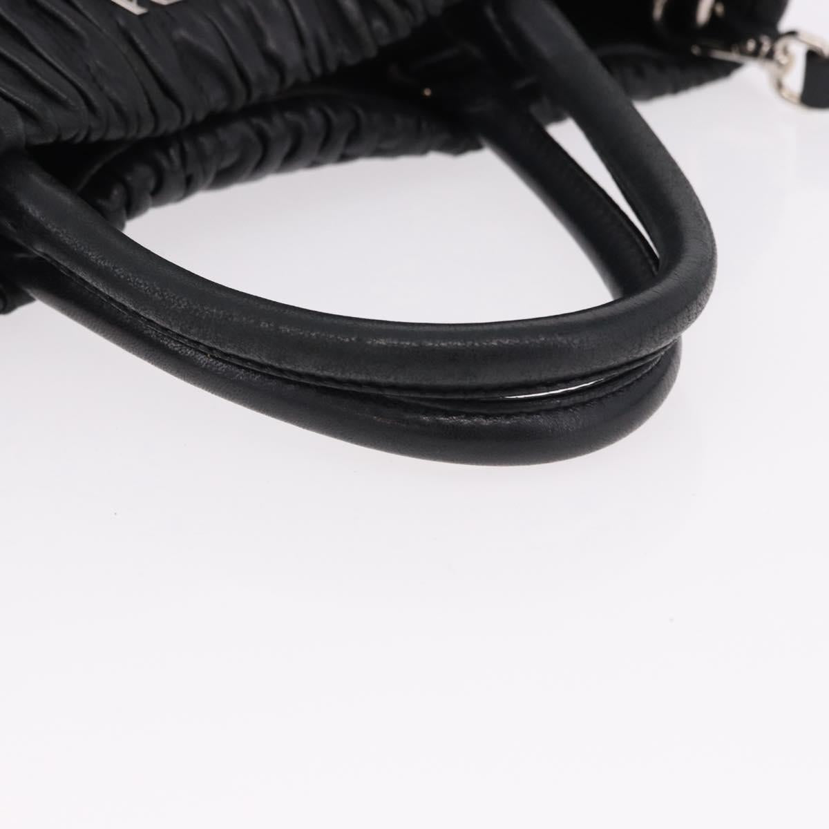 PRADA Hand Bag Leather 2way Black Silver Auth 191913A
