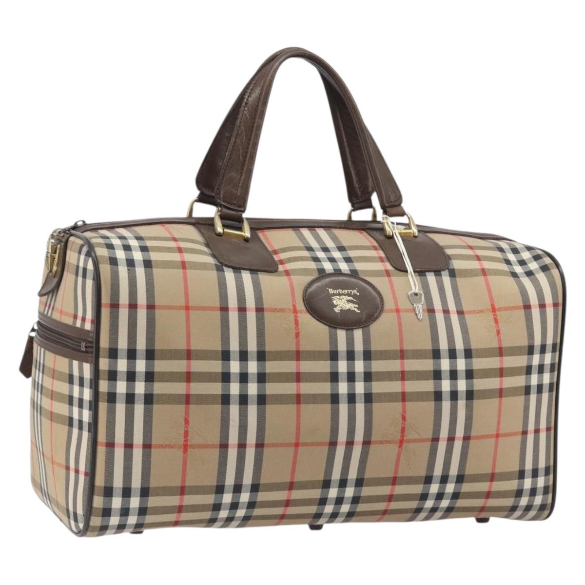 Burberrys Nova Check Boston Bag Canvas Beige Gold Auth 191914