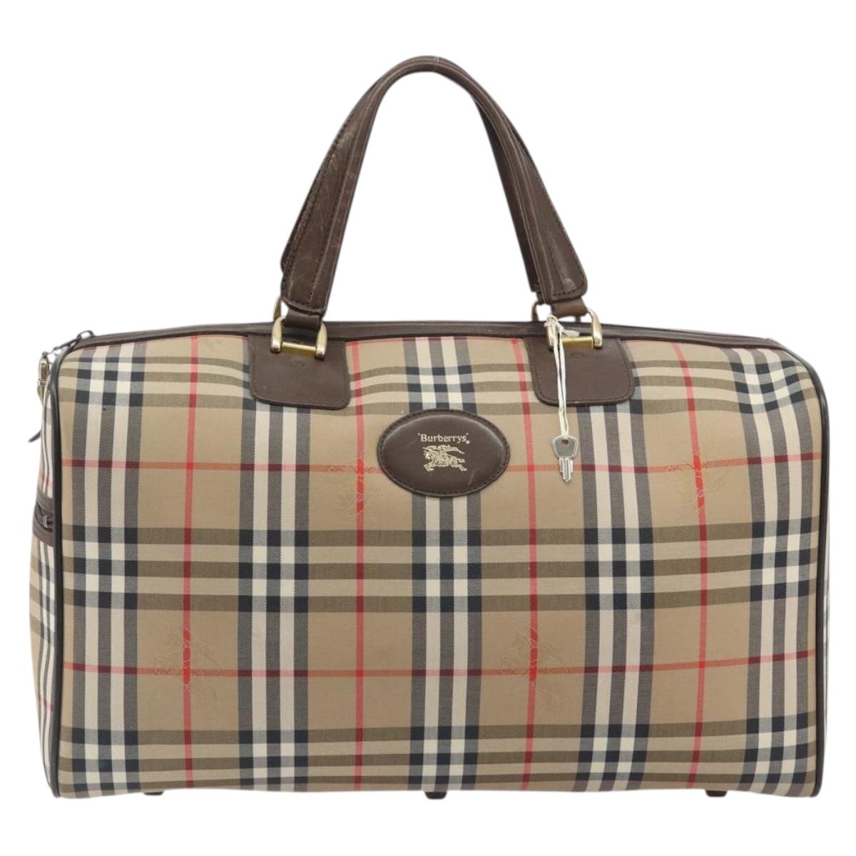 Burberrys Nova Check Boston Bag Canvas Beige Gold Auth 191914