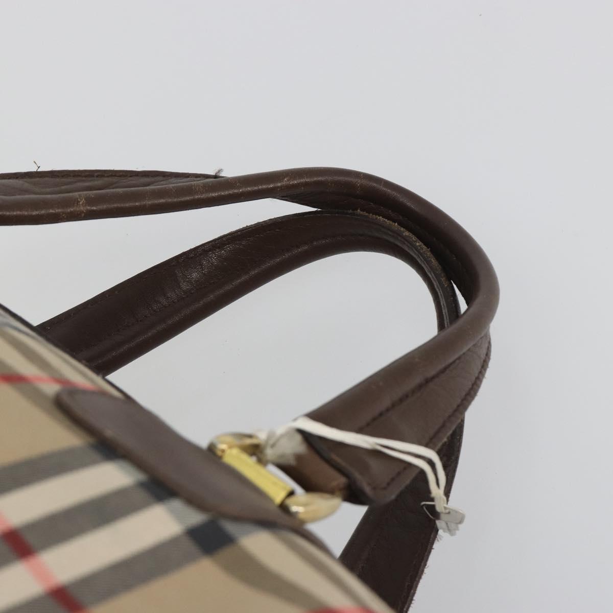 Burberrys Nova Check Boston Bag Canvas Beige Gold Auth 191914