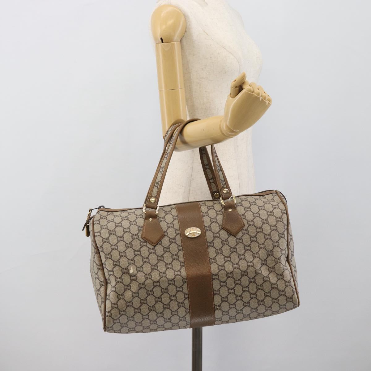 GUCCI GG Plus Supreme Boston Bag PVC Beige Gold Auth 191915