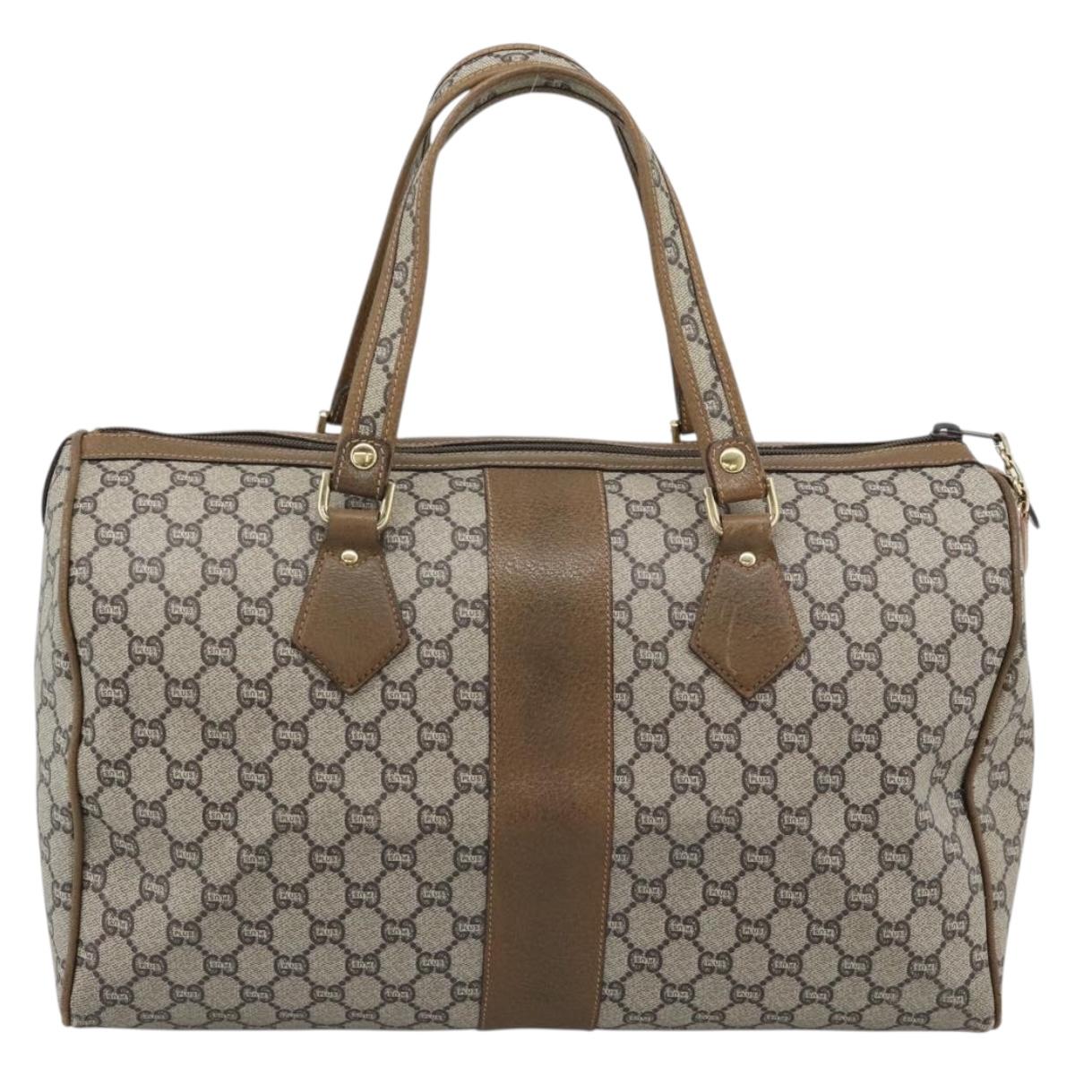 GUCCI GG Plus Supreme Boston Bag PVC Beige Gold Auth 191915