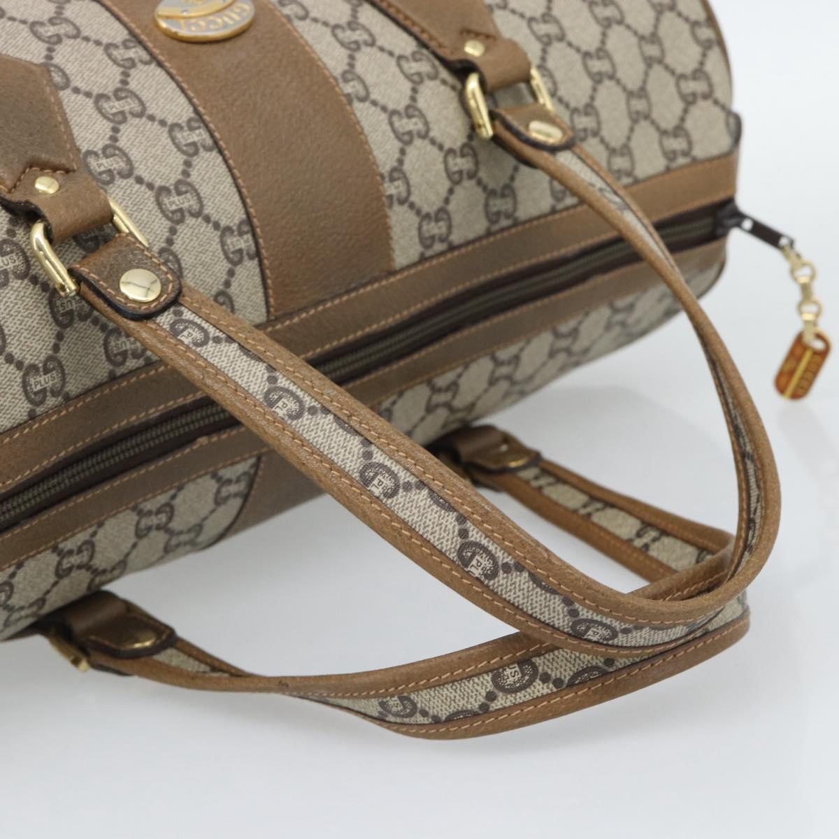 GUCCI GG Plus Supreme Boston Bag PVC Beige Gold Auth 191915
